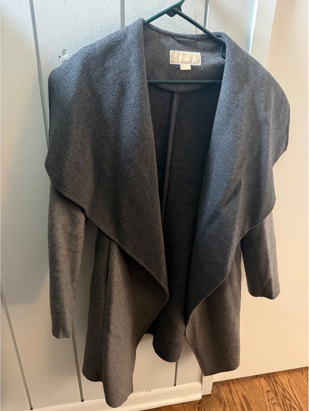 MICHAEL Michael Kors Grey Wool Blend Open Front Drape Collar Coat Small